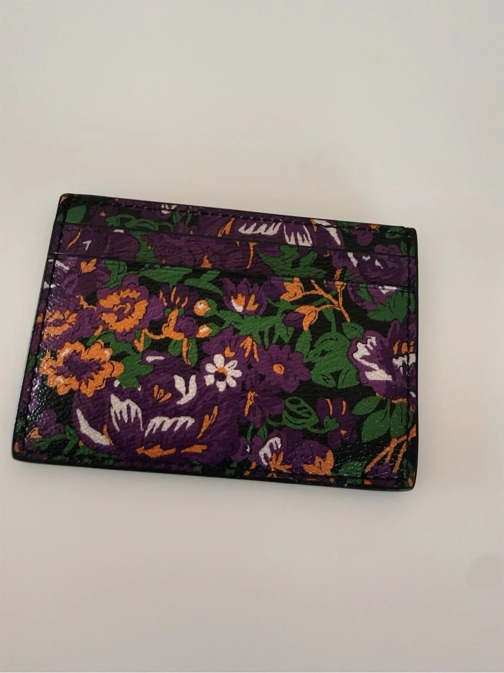 NWT Coach Rose Meadow Floral Print Leather Card Case Purple